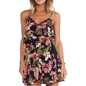 Lovers + Friends Multicolor Lace Trim V Back Floral Bahia Babydoll Dress Size S